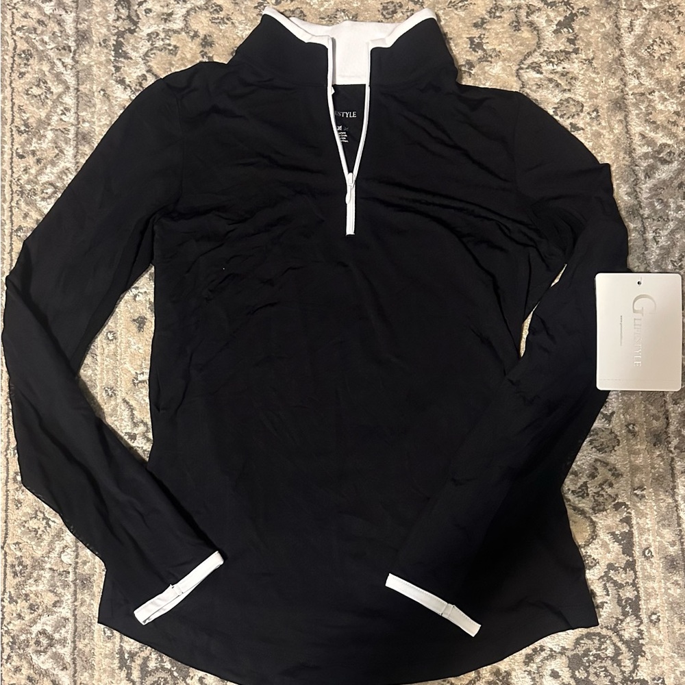 Women's Black and White Long Sleeve Quarter Zip - GLIFESTYLE